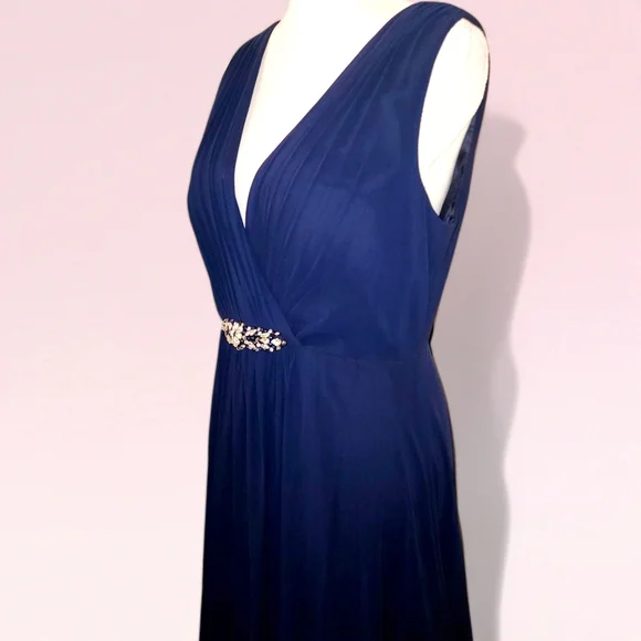 Eliza J Navy Blue Embellished High/Low Chiffon Dress - Picture 4 of 8